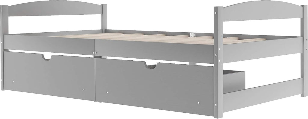 Bellemave Twin Kids Bed with Storage 2 Drawers and Headboard, Wood Twin Daybed with Storage, BedFrames for Kids, Adults, Gray