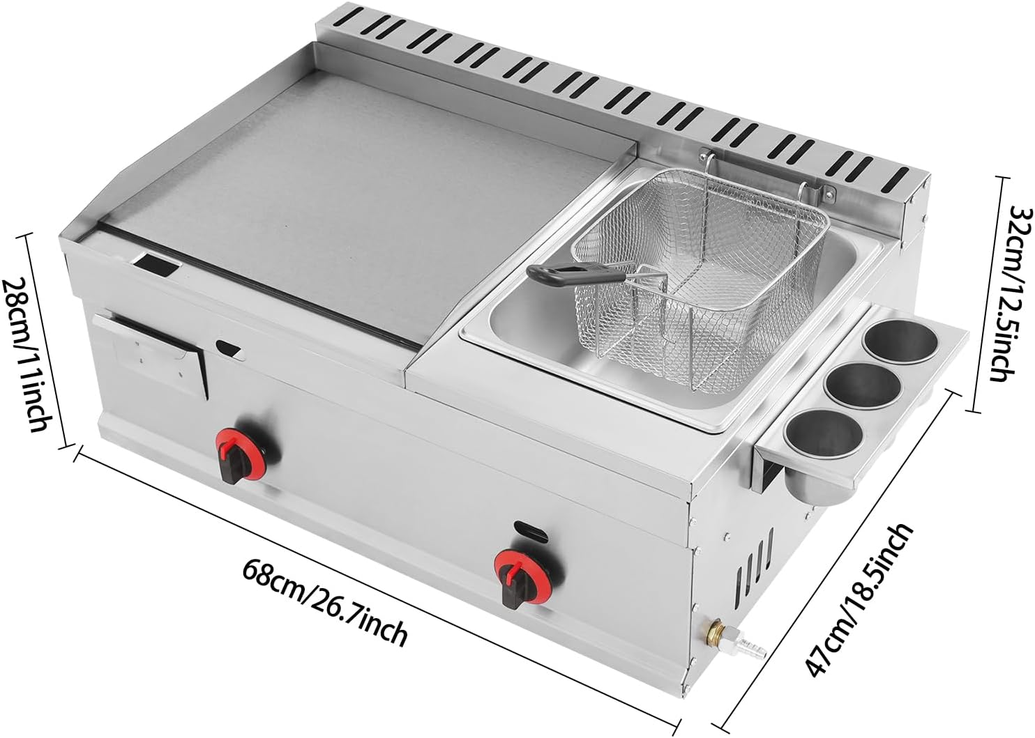 1.59 Gal Commercial Deep Fryer Stainless Steel Flat Top Grill Griddle Gas Countertop Fryer Deep-frying Machine with Grill Griddle for Canteen Restaurant Home