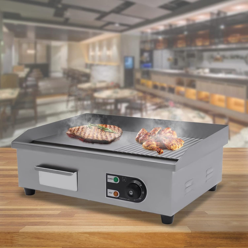 Teppanyaki,Commercial Griddle Electric Flat Top Grill,110v Electric Flat Top Griddle Non Stick With122~572℉ Adjustable Temperature Control,Stainless Steel Restaurant Teppanyaki Griddle