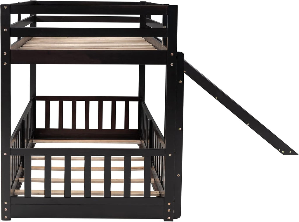 Bellemave Kids Bunk Beds with Slide, Twin Over Twin Bunk Beds with Ladder for Boys Girls, 3 Assembly Methods, Espresso