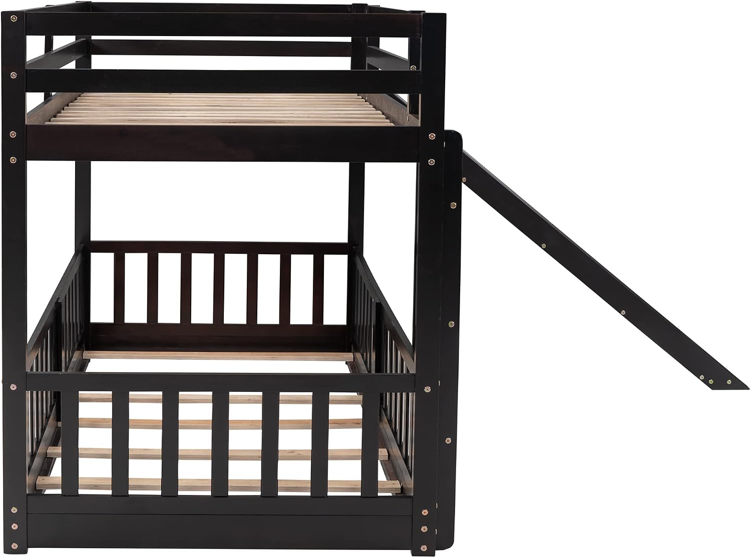 Bellemave Kids Bunk Beds with Slide, Twin Over Twin Bunk Beds with Ladder for Boys Girls, 3 Assembly Methods, Espresso