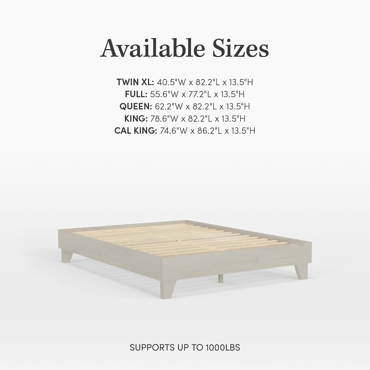 eLuxurySupply Wooden Platform Bed Frame Twin XL Size, White - Low Profile, No Box Spring Needed, Easy Assembly, Wooden Modern Minimalist Style