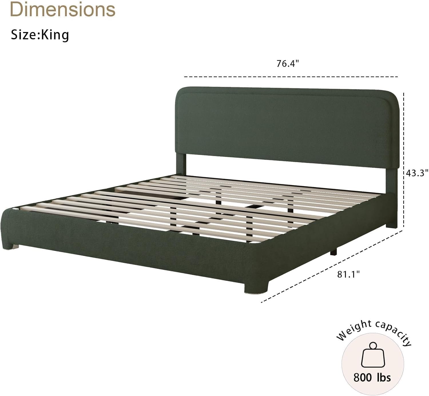 BarnFurin King Size Boucle Bed Frame and Headboard, Cloud Upholstered Platform Bed Frame, Soft Rounded Corners, No Box Spring Required, Non-Slip and Noise-Free, Easy Assembly, Green