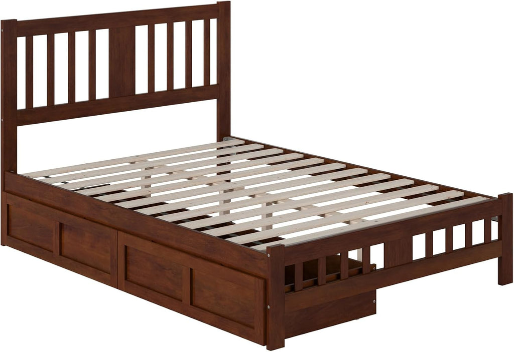 AFI, Tahoe Full Platform Bed with Matching Footboard & Set of 2 Under-Bed Storage Drawers, Walnut