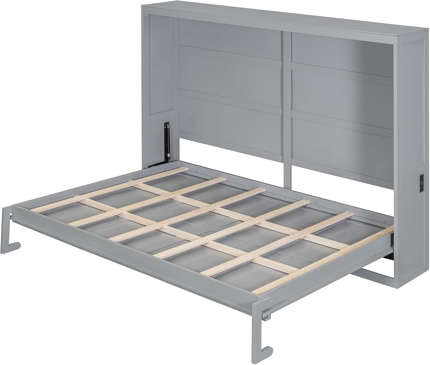 Harper & Bright Designs Queen Size Murphy Bed, Wooden Queen Murphy Wall Bed Frame with a Set of Sockets & USB Ports, Gray