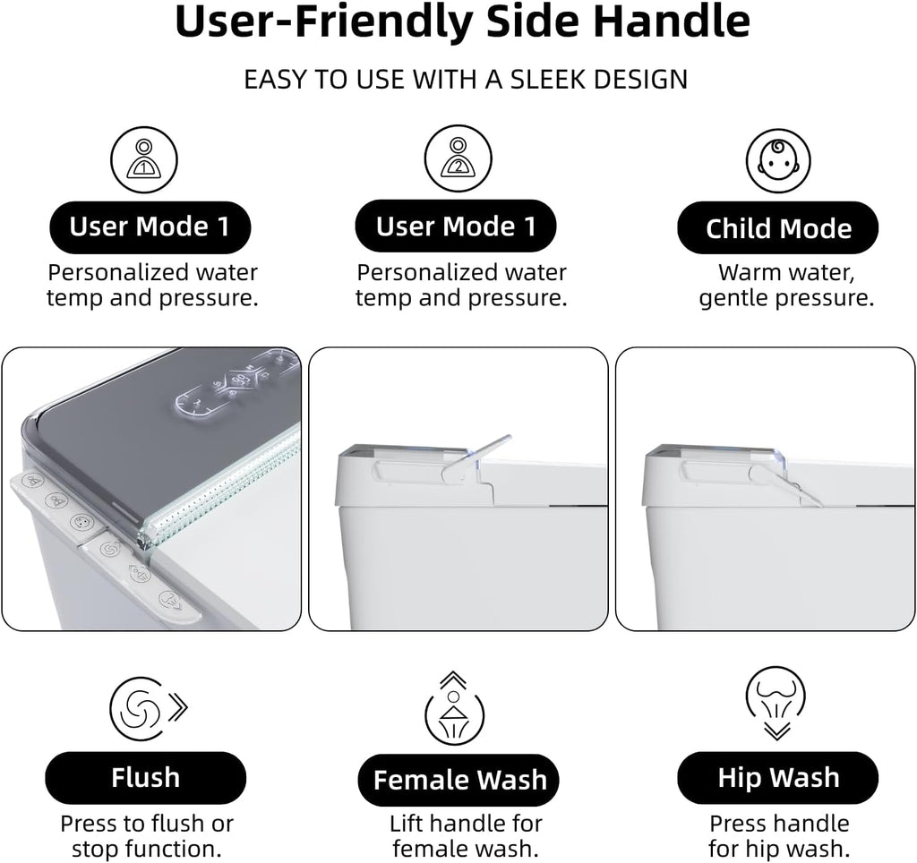 956 Smart Toilet, Full Area UV Light, Removable Child Seat, Side Control Panel, Built-In Water Tank Bidet Toilet, Auto Open Lid, Foot Sensor, Instant Warm Water, Heated Seat, Warm Air Dryer