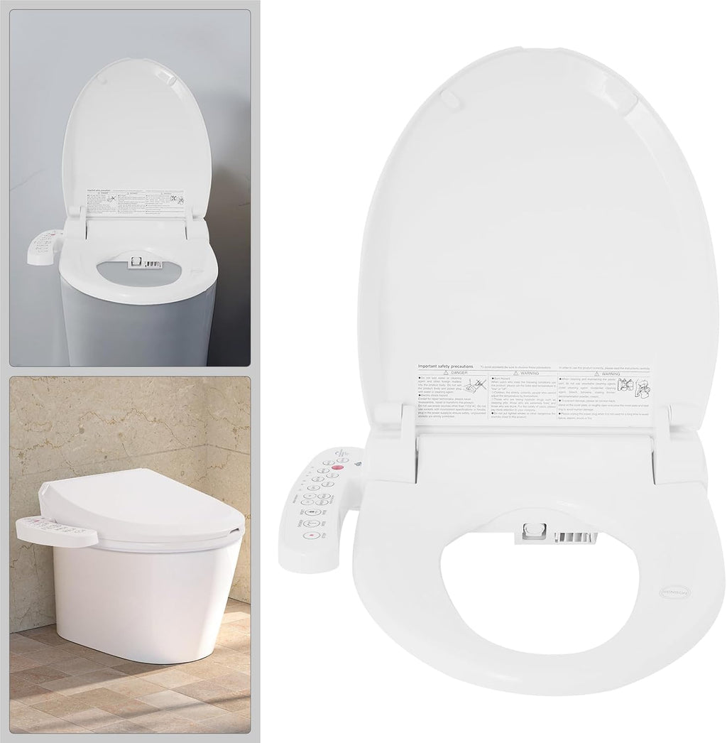Smart Toilet Seat, 1300W Flush Power Electric Bidet LED Nightlight Warmer Cleaner Sprayer Wash & Dry Combo with 4-Level Water Temp IPX4 Waterproof for Home Bathroom Hygiene