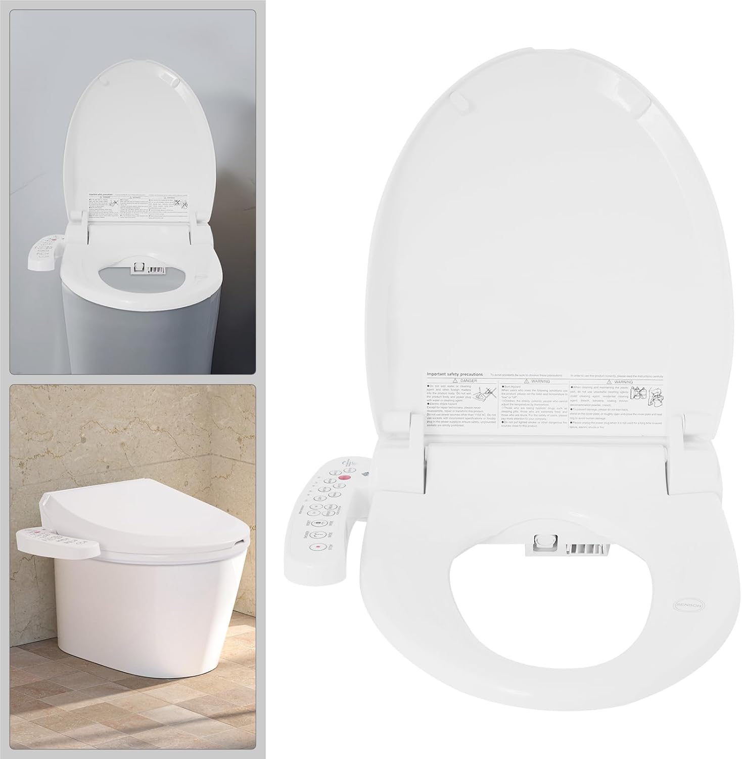Smart Toilet Seat, 1300W Flush Power Electric Bidet LED Nightlight Warmer Cleaner Sprayer Wash & Dry Combo with 4-Level Water Temp IPX4 Waterproof for Home Bathroom Hygiene