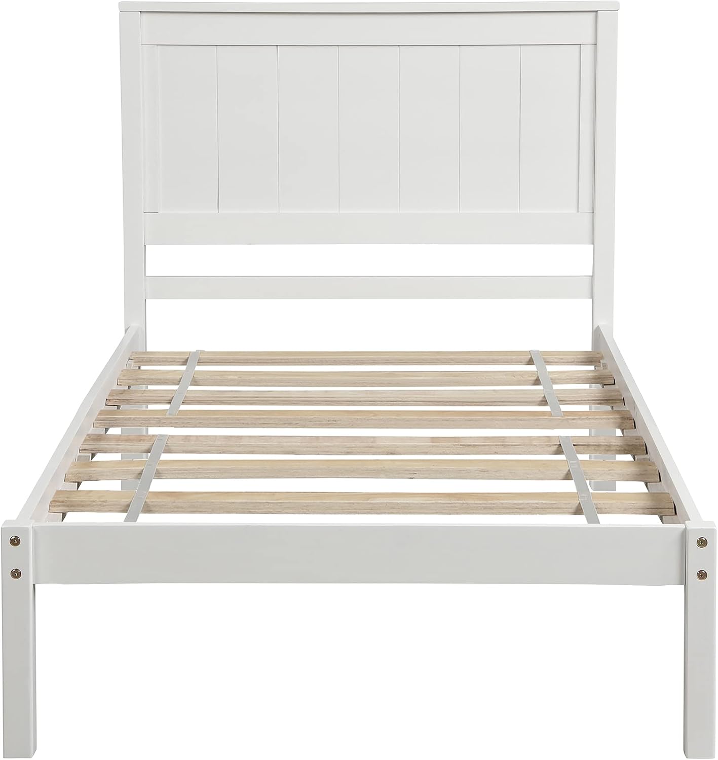 Twin Size Wood Bed Frame and Headboard, Modern Retro White Platform Beds Frames, Sturdy and Durable Design Rustic Wooden Bedroom Set, Easy Assembly, No Box Spring Needed (White, Twin)