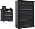 Bedroom Sets 2 Pieces, Farmhouse 6 Drawer Dresser and Nightstand Sets, Wood Furniture Set for Home, Bedroom, Living Room, Hallway, Black
