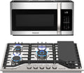 GASLAND 30 Inch Over the Range Microwave Oven + 36 Inch Gas Cooktop, 5 Burner Gas Stovetop with Reversible Cast Iron Grill/Griddle