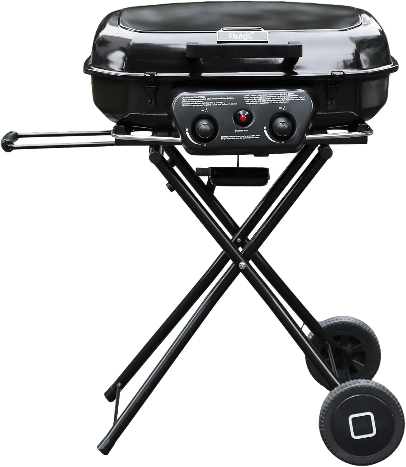 Flintex 2-Burner Portable Propane Gas Grill, Foldable 2-in-1 Camping Propane Grill with Porcelain-Enameled Griddle & Grill Grate for Outdoor Camping Picnics Backyard Cooking, Black