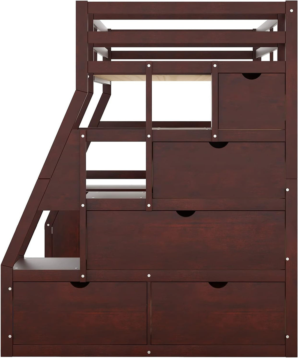 Bellemave Twin Size Loft Bed with Stairs and Desk, Wood Loft Beds with Cabinet and 7 Drawers, High Loft Bed Frame with Shelves and Step for Kids, Teen, Boys, Girls, Espresso