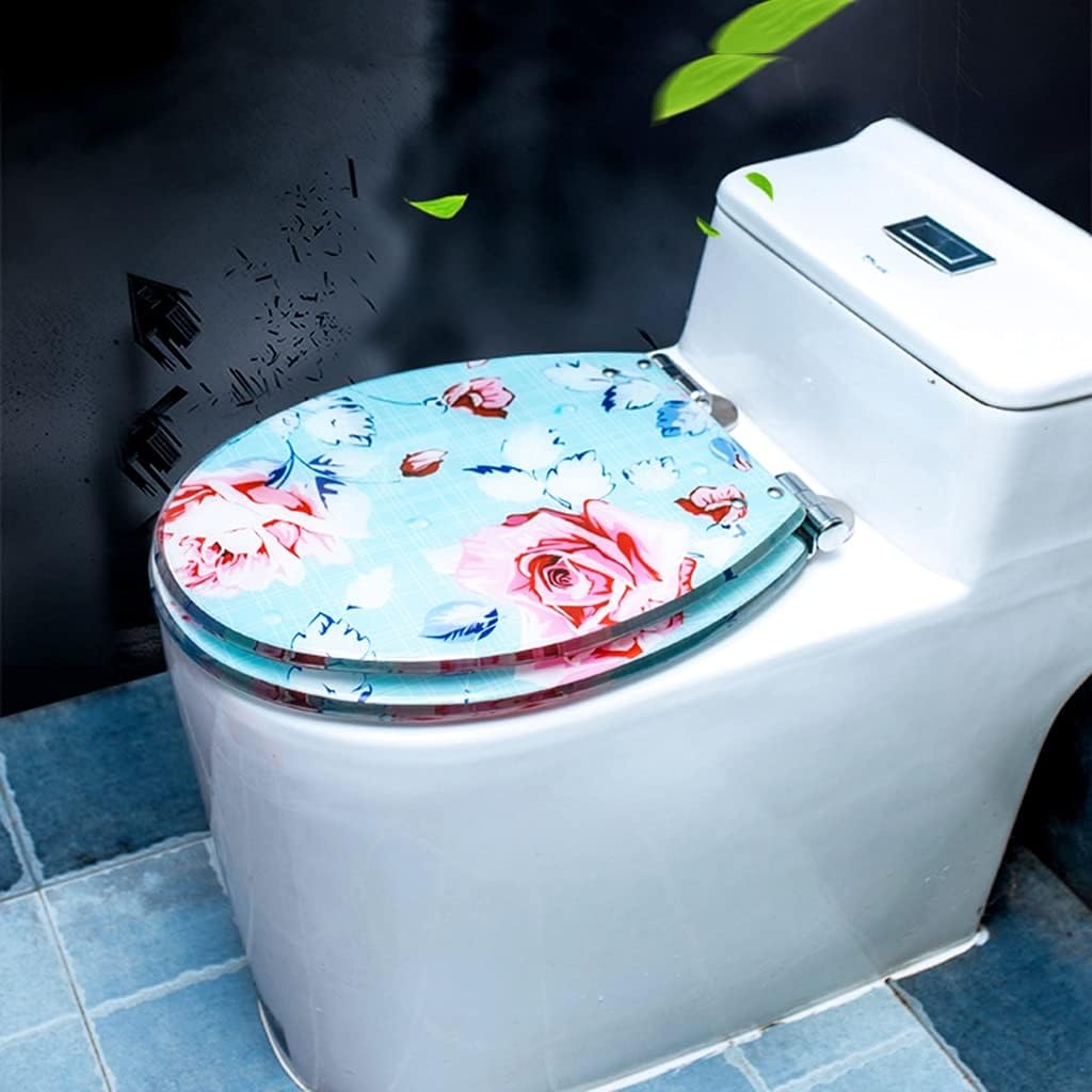 Toilet Seat Toilet Seat Colorful with Slow Close Metal Hinges Decorative Toilet Seat Round Toilet Seat (Blue 42 * 36cm)
