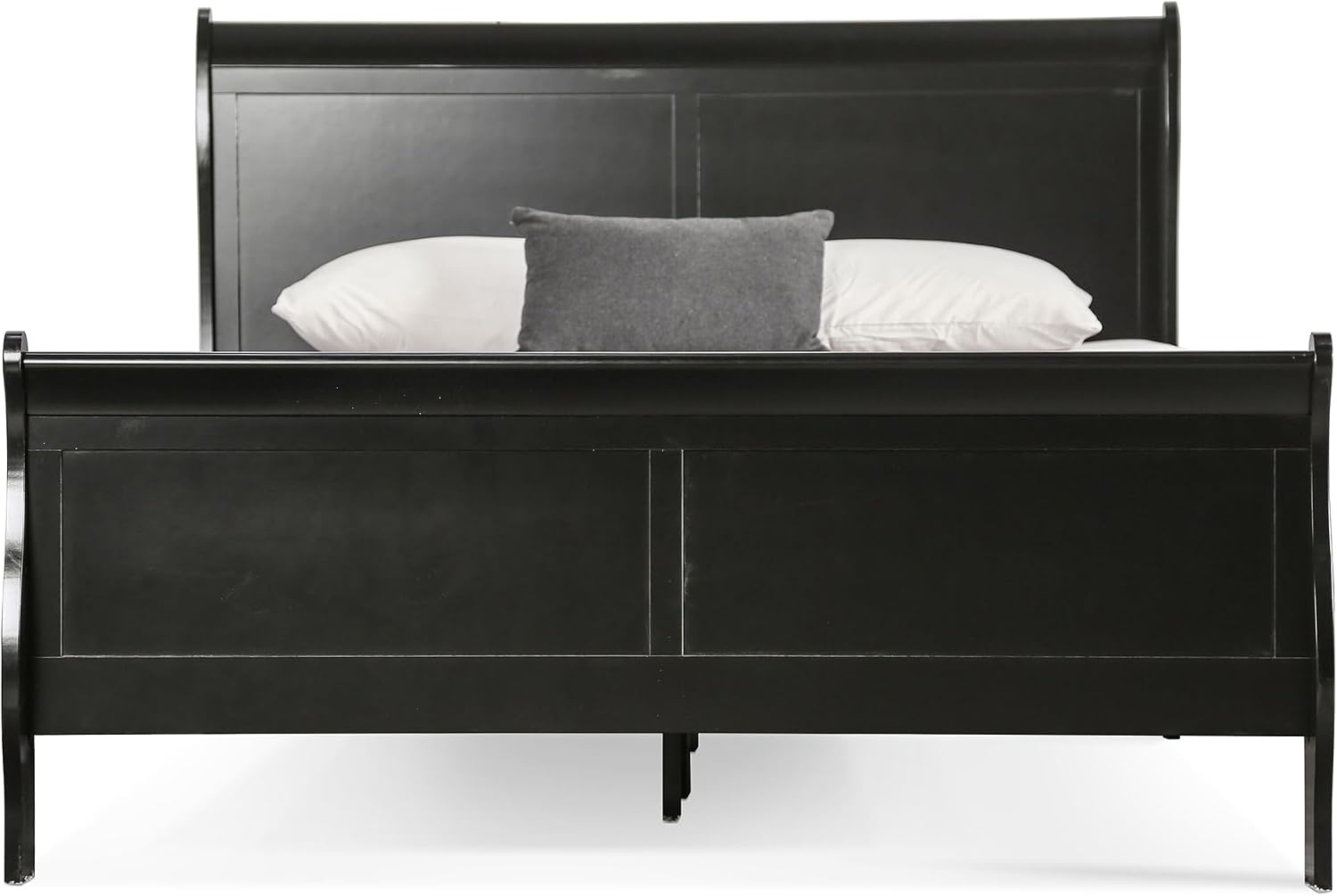 Furniture of America Louis Philippe Traditional Wood Bed Frame with Headboard and Footboard, Elegant Sleigh Design Bedframe for Bedroom, Guest Room, Easy Assembly, Box Spring Required, Queen, Black