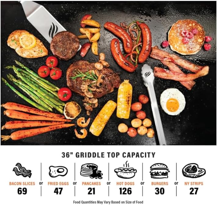 Blackston 36 Inch Gas Griddle with Hood Cooking Station 4 Burner Flat Top Gas Grill Propane Fuelled Restaurant Grade Professional 36' Outdoor Griddle Station with Side Shelf