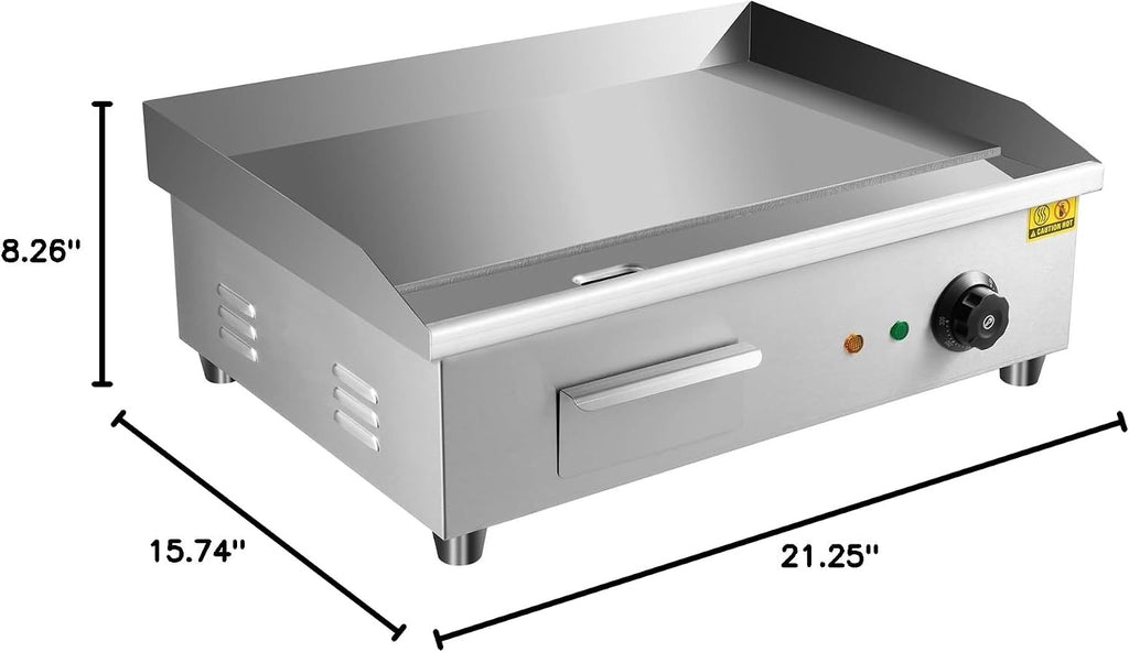 22 Inch 3000W Commercial Electric Griddle, 110V Countertop Grill Hot Plate Cooktop Flat Top Teppanyaki Grill Stainless Steel BBQ Griddle for Pancake Steak,122-572℉ Adjustment Temperature