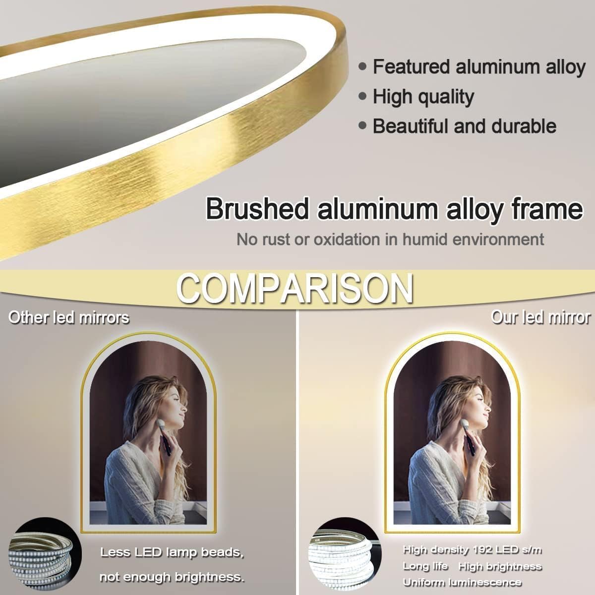 20x32 Inch Gold Bathroom Arch Vanity Mirror with Light Gold Frame Arch LED Mirror for Bathroom Wall Arched Lighted Mirror Anti Fog Dimmable 3Color 32' Gold Framed Arch Smart LED Light up Mirror