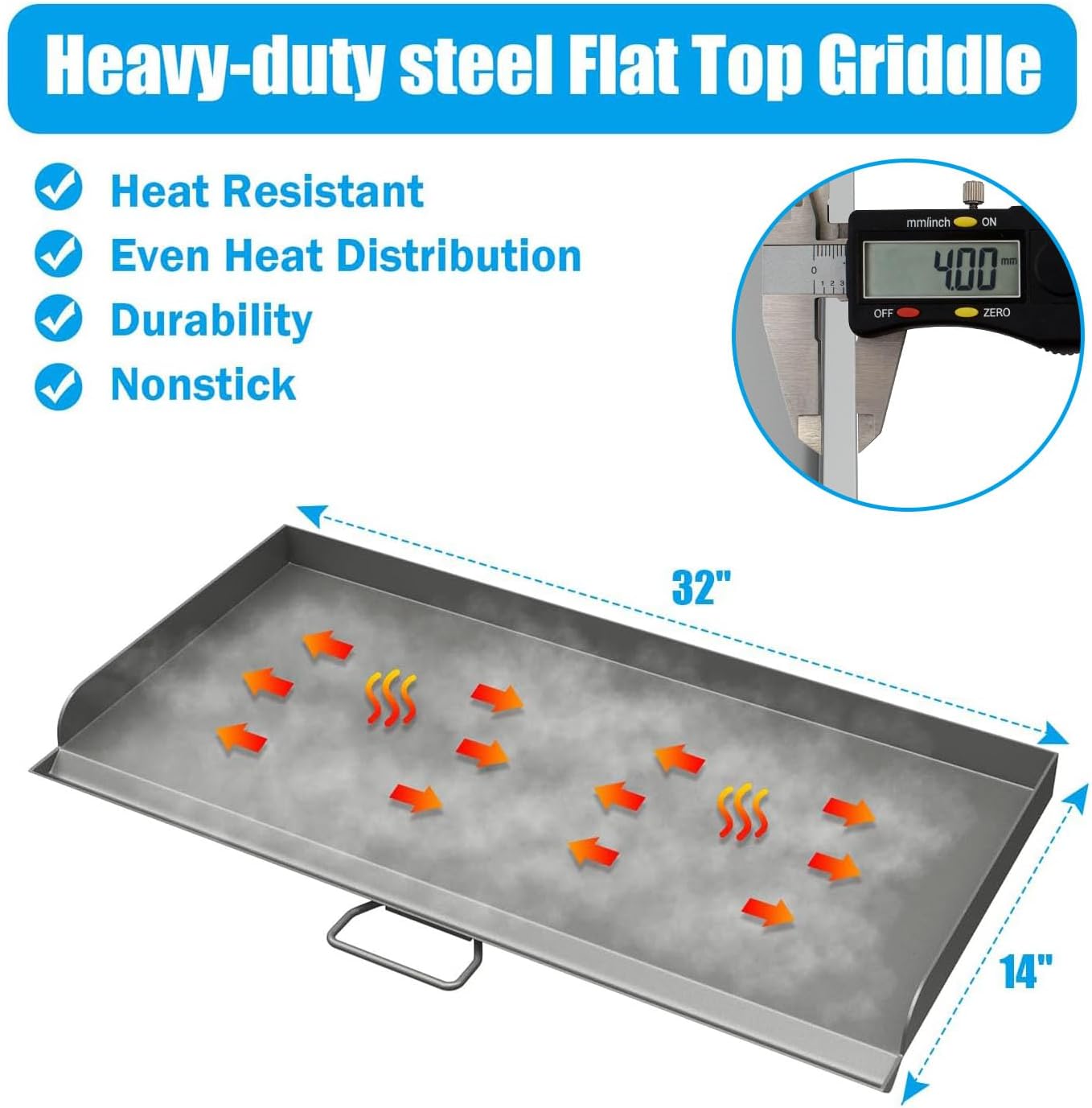 Professional 14x32 in Flat Top Steel Griddle for Camp Chef EX60LW EX60P, Fry Griddle Accessories for Camp Chef 2 Burner Propane Stove Grill,1 Carry Bag