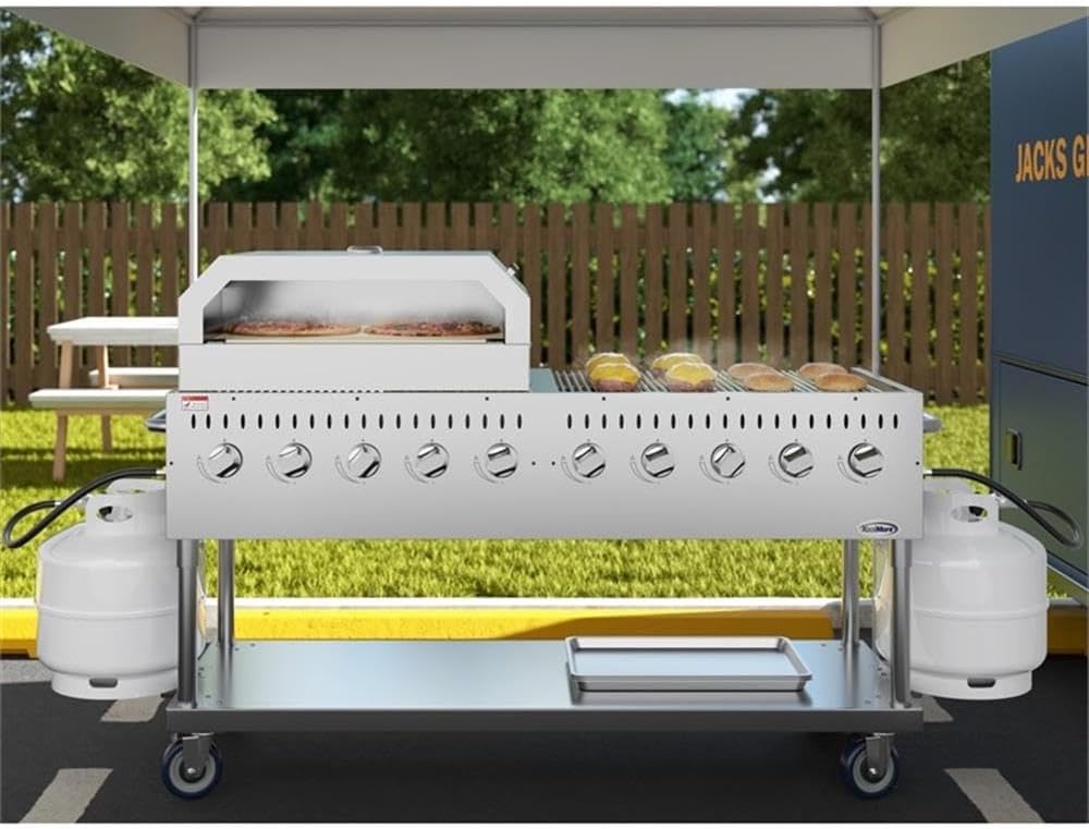 Pemberly Row 72' Outdoor Propane Gas Grill with 10 Burners and 36' Griddle – Commercial Stainless Steel BBQ Grill