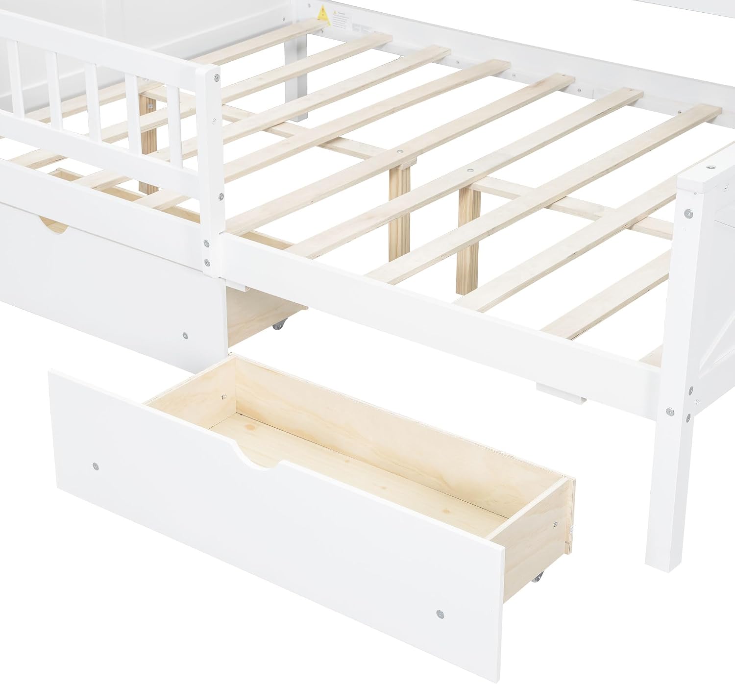 Bellemave Full House Platform Bed with Drawers Wood House Bed with Storage Shelves and LED Lights House Platform Bed Frame for Kids, Teens, Adults, No Spring Box Needed (White)