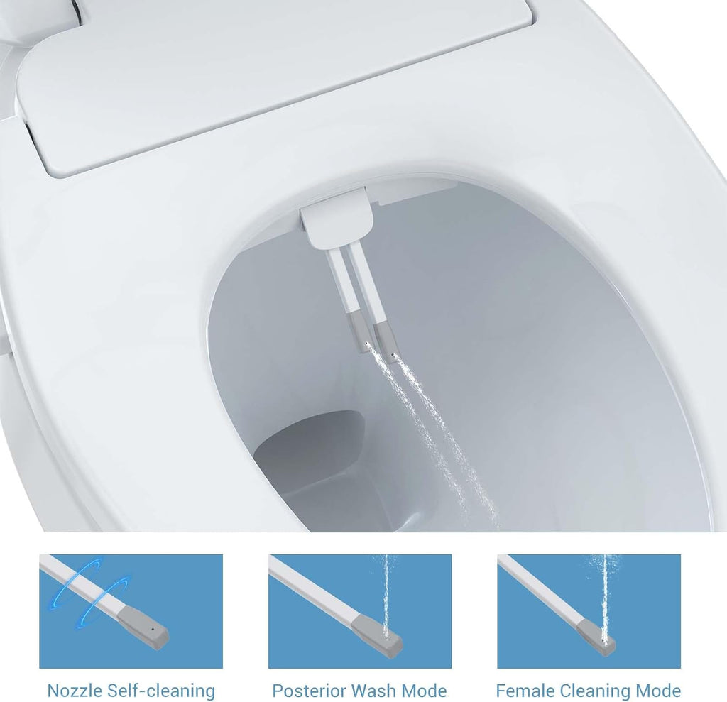 Non-Electric Elongated Bidet Toilet Seat, Features Self-Cleaning Dual Nozzles for Hygienic Washing, White Toilet Attachment with Quiet-Close Lid, Easy Water Spray Bidet Sprayer, Simple Installation