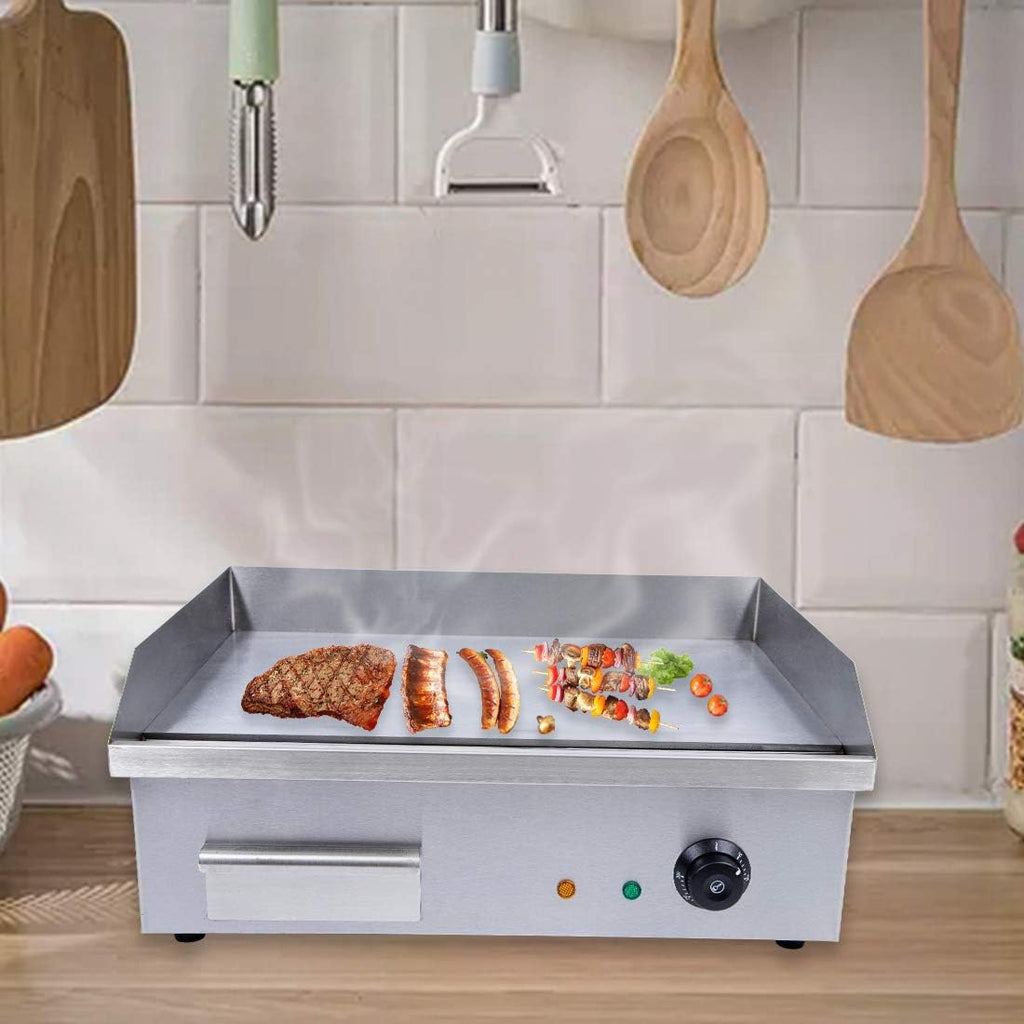 Electric Griddle 22' Countertop Griddle Non-Stick Stainless Steel Flat Top Grill for BBQ Teppanyaki Cooking with Adjustable Temperature Control 122°F-572°F