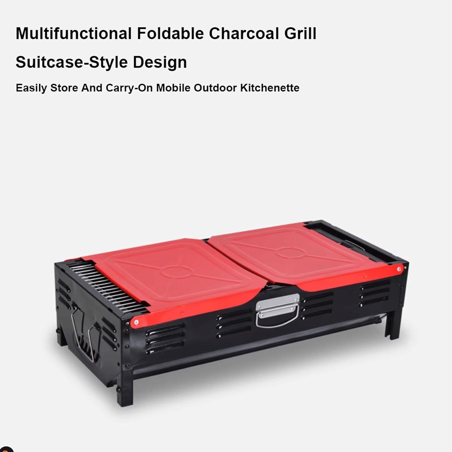 Portable Barbecue Grill with Side Table Outdoor Folding BBQ Grill and Griddle Combo Stainless Steel Charcoal Grill for Camping Picnic Patio