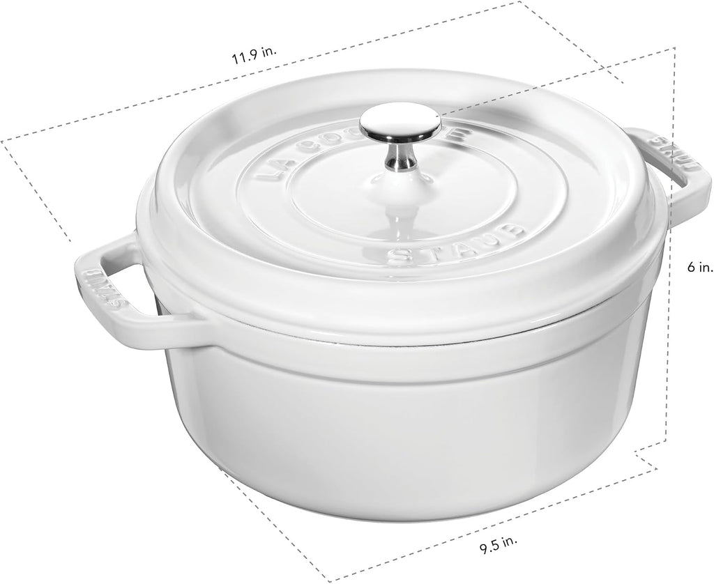Staub Cast Iron Round Cocotte, Dutch Oven, 4-quart, serves 3-4, Made in France, White