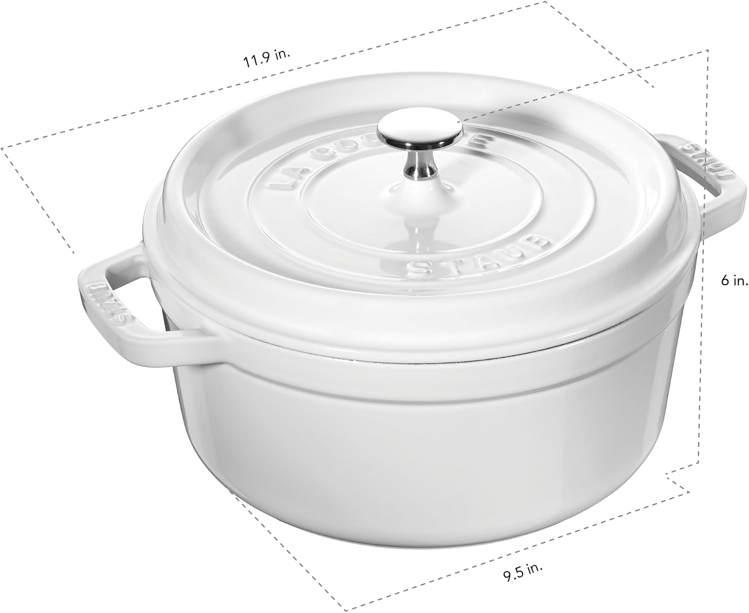 Staub Cast Iron Round Cocotte, Dutch Oven, 4-quart, serves 3-4, Made in France, White