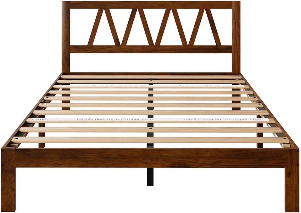 Novilla 12 Inch Full Size Bed Frame Full Bed Frames with Headboard Solid Wooden BedFrame Foundation, No Box Spring Needed, Easy Assembly, Walnut