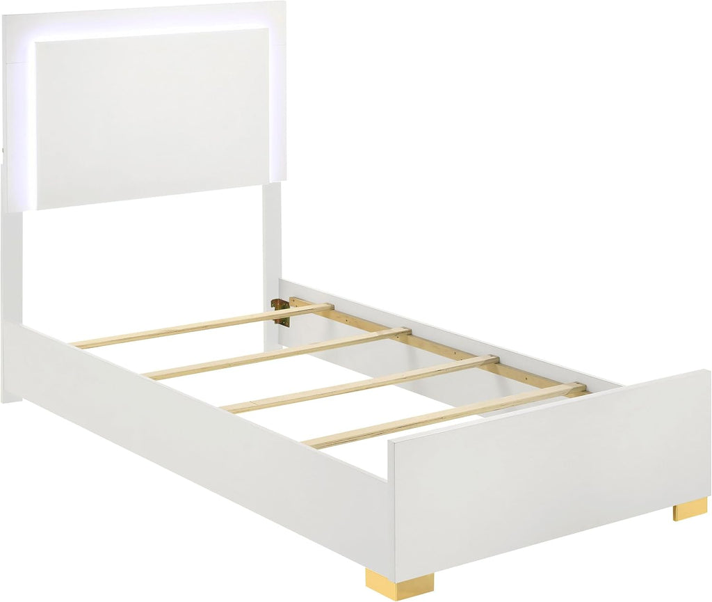 Coaster Home Furnishings Marceline Contemporary 5-Piece Bedroom Set Twin Size LED Panel Bed Frame 51-inch Headboard White 222931T-S5