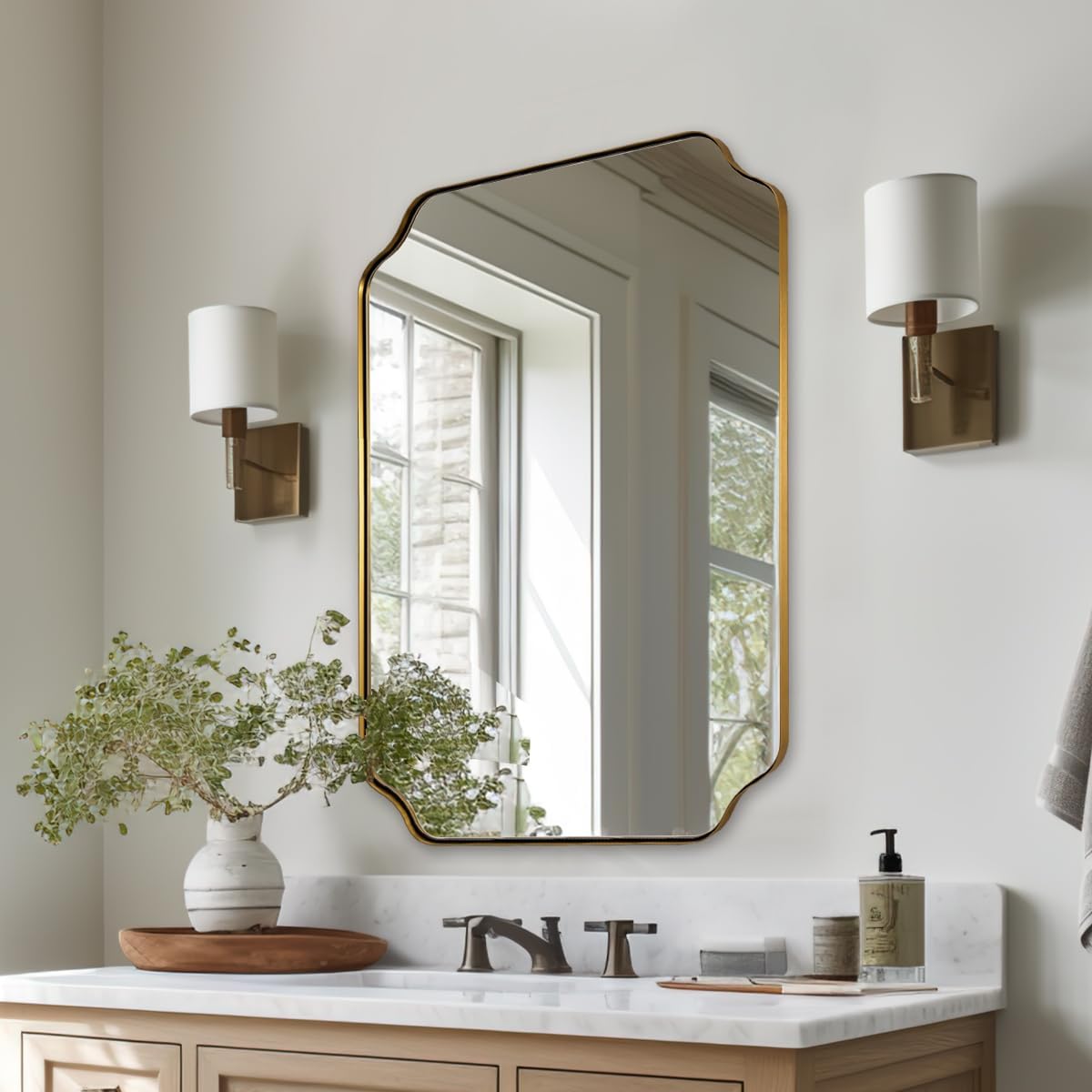 ANDY STAR Brushed Gold Mirror, 22'x30' Bathroom Vanity Mirror, Rounded Rectangle Bathroom Mirror with Rust-Proof Stainless Steel 1' Frame, Wall Mounts Horizontally or Vertically