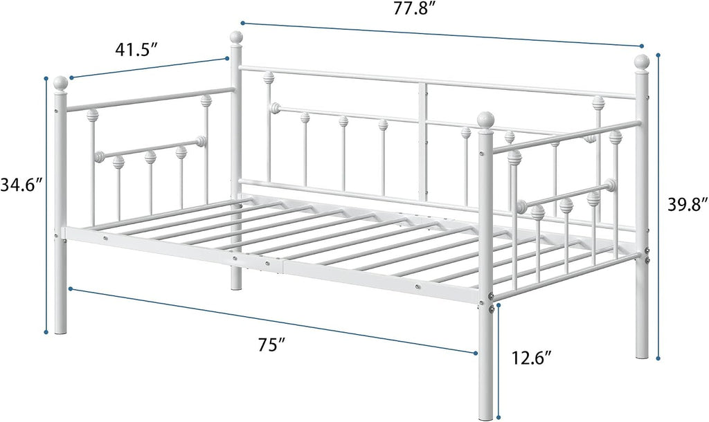 VECELO Daybed Frame, Twin Size Metal Platform Bed with Headboard,Heavy Duty Steel Slats Support for Living Room Bedroom Guest Room, Easy Assembly