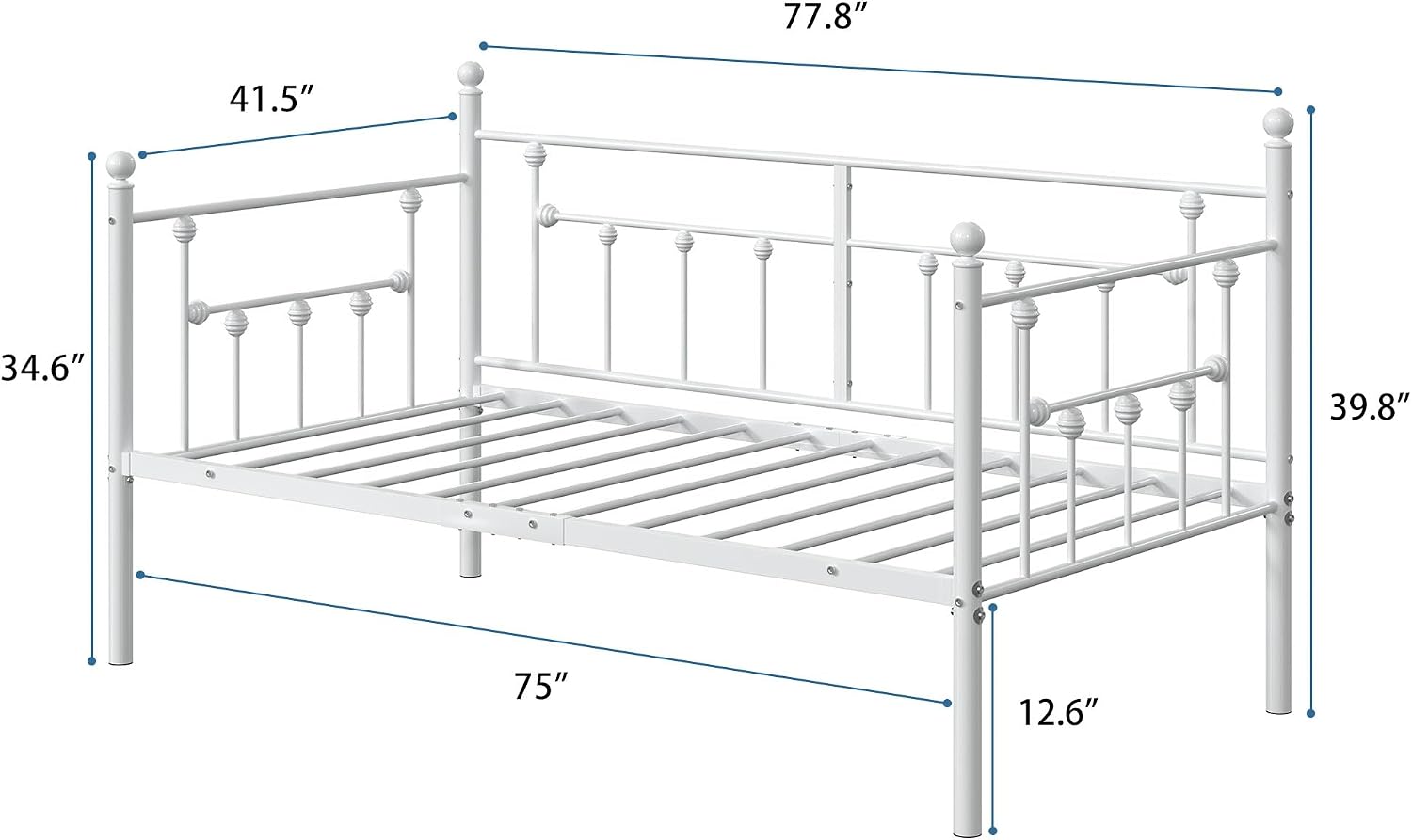 VECELO Daybed Frame, Twin Size Metal Platform Bed with Headboard,Heavy Duty Steel Slats Support for Living Room Bedroom Guest Room, Easy Assembly