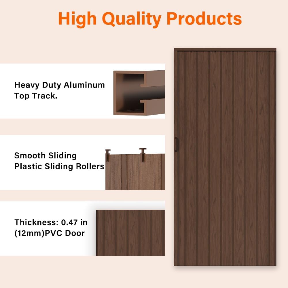 Accordion Doors 48'-72' x 80', with Upgraded Roller & Handle & Complete Hardware, Interior Multifold Folding Doors for Closet & Pantry, Easy Installation - Walnut, Single Layer