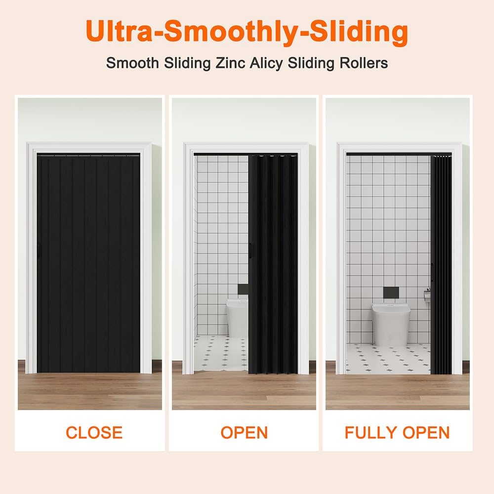 96' x 80' PVC Accordion Doors with Strong Magnet for Closes Tightly, Interior Multifold Folding Doors for Closet & Pantry, Easy to Install, Trimmable Height & Width, Protect Privacy, Black