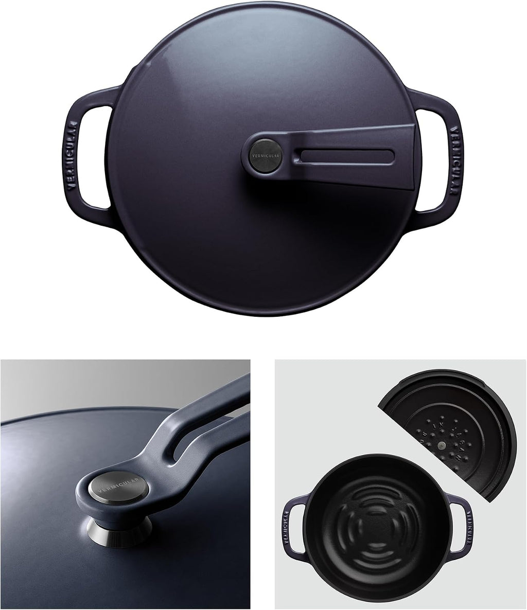 Vermicular Oven Pot 2.0 | Lightweight Enameled Cast Iron Pot | 18cm (2 Qt) | Non-Toxic | Induction-compatible | Dutch Oven | Made in Japan | Deep Ocean Blue