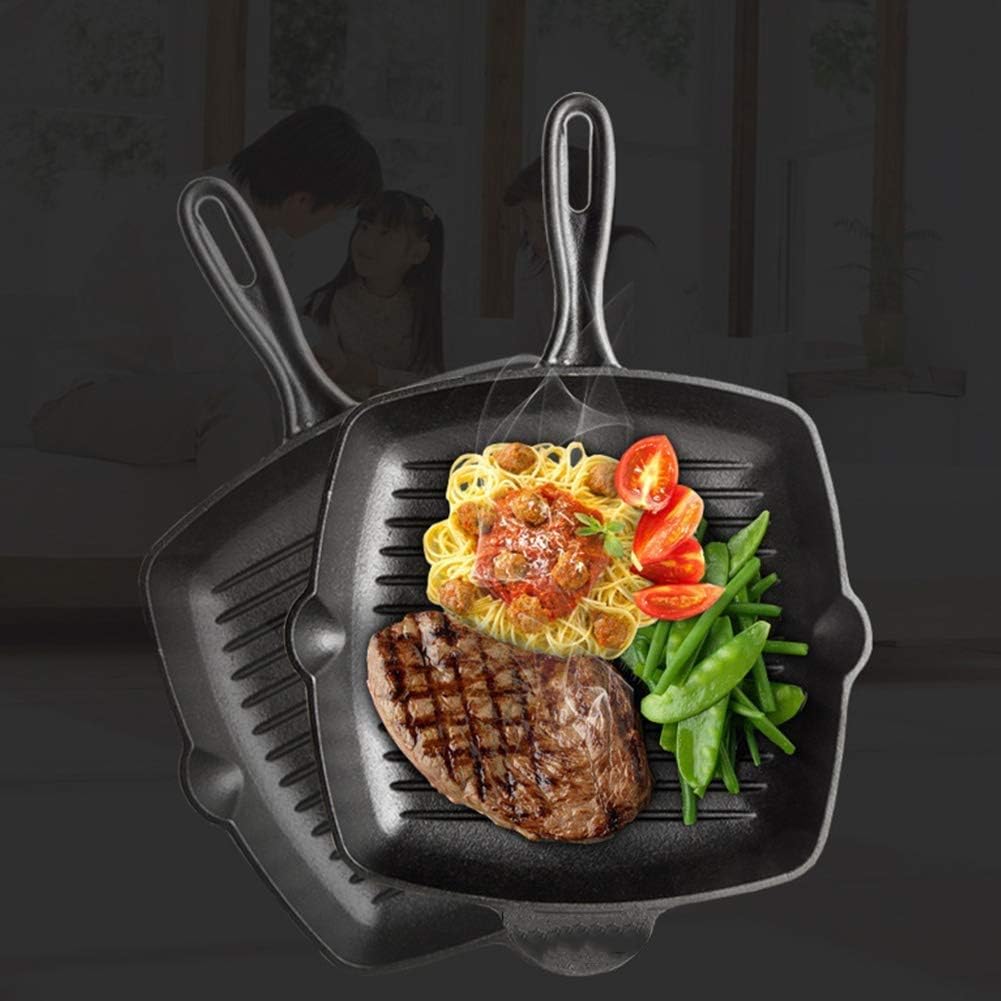 Kitchen Pots and Pans Cast Iron Square Grill Pan Square Skillet/Fat Fryer for Gas, Induction & Electric Hobs Fry Steak BBQ Frying Griddle Pan,Black Frying Pan,