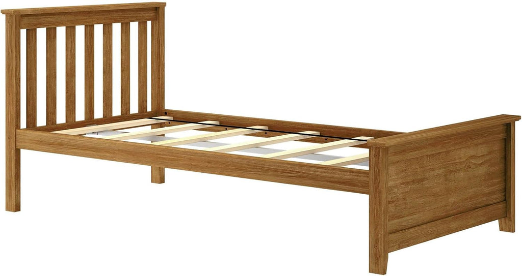 Max & Lily Twin Bed Frame with Slatted Headboard, Solid Wood Platform Bed for Kids, No Box Spring Needed, Easy Assembly, Pecan