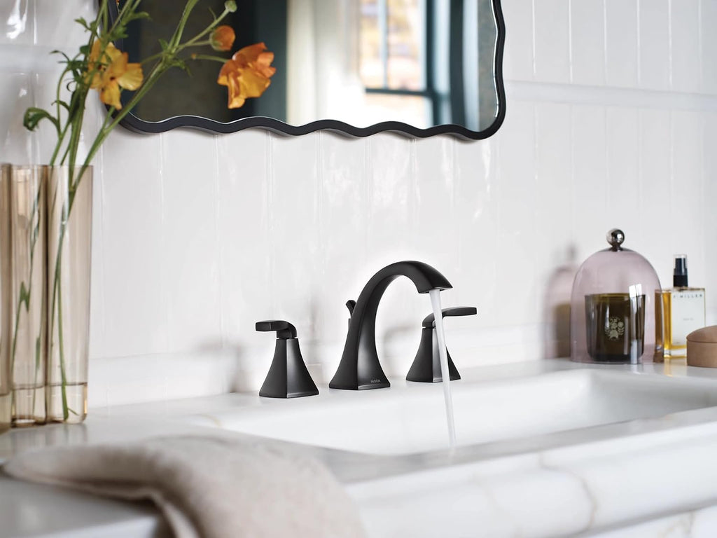 Moen Voss Matte Black Two-Handle Widespread Bathroom Faucet Trim Kit, Valve Required, T6905BL