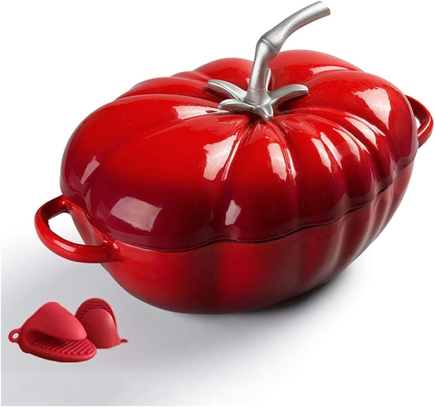 Induction Enameled Cast Iron Dutch Oven Gas Stoves Tomato-Shaped Braiser Nonstick Dual Handles with Lid for 3-5 People