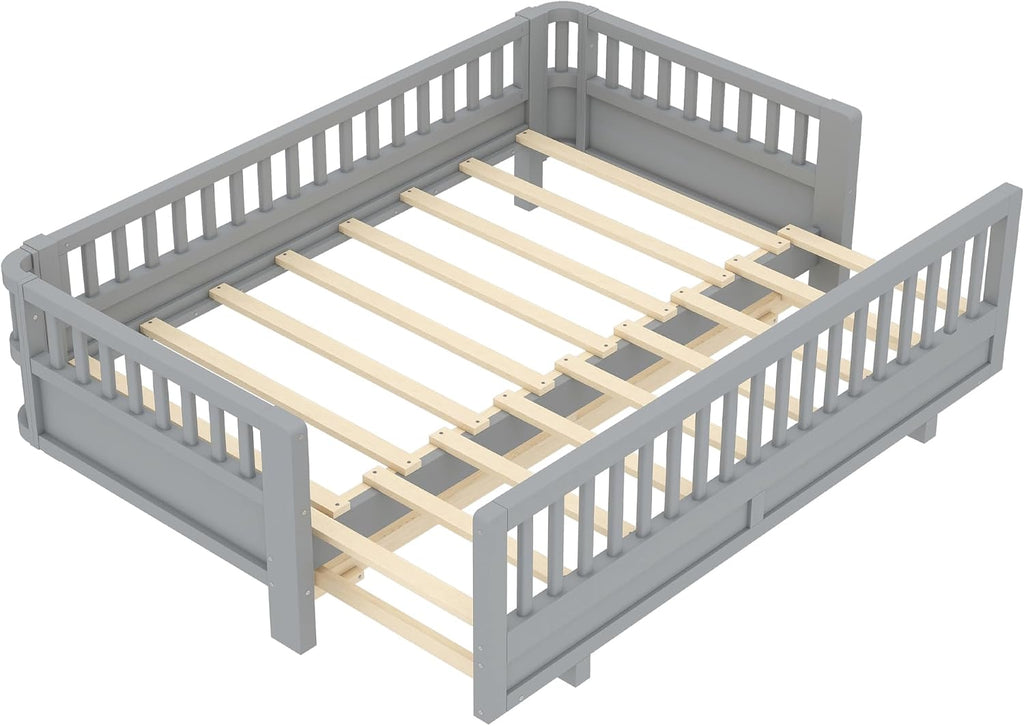 Bellemave Queen Floor Bed or Twin XL Montessori Floor beds for Kids, Twin XL Can Be Converted into a Queen Platform Bed, Gray