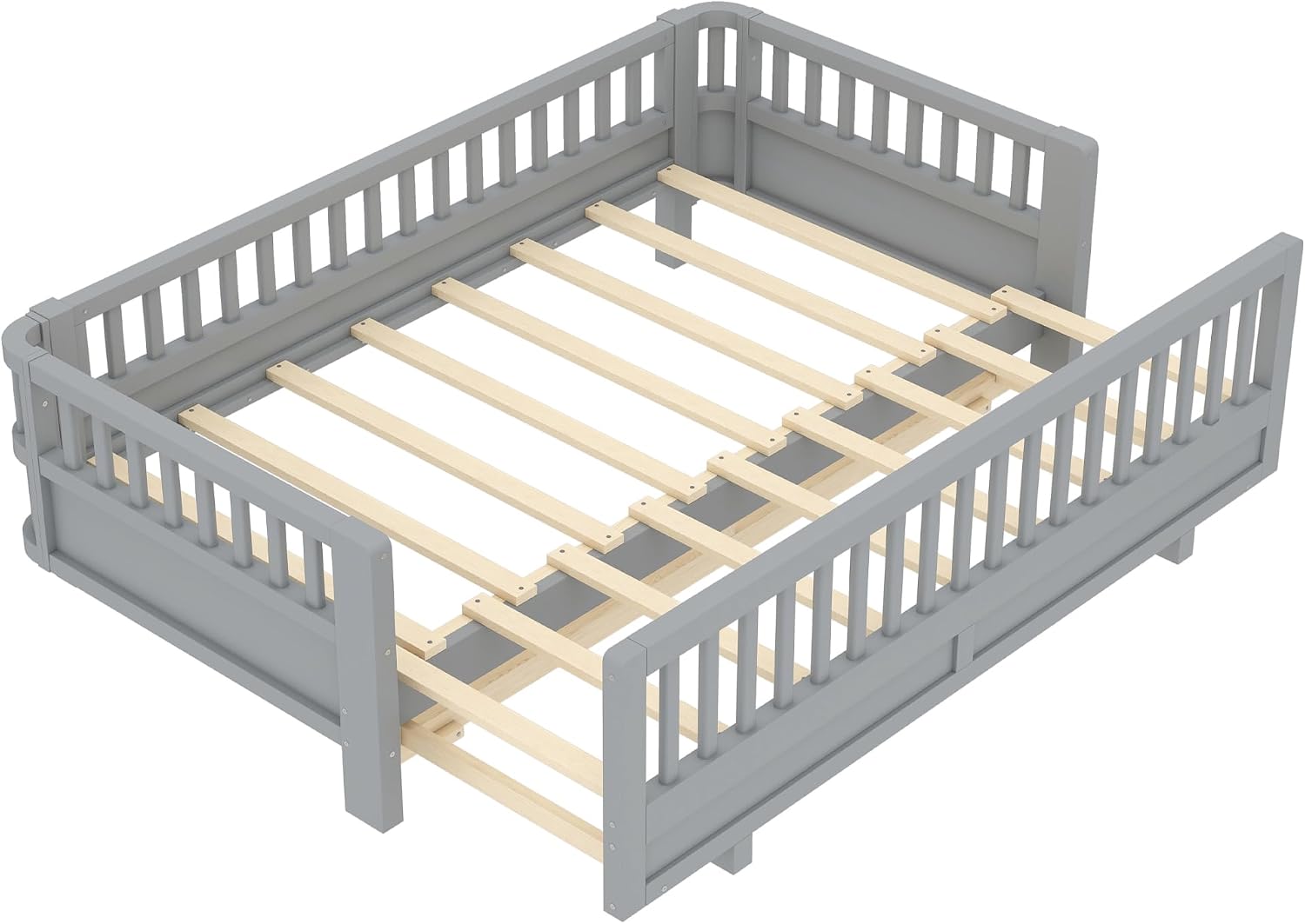 Bellemave Queen Floor Bed or Twin XL Montessori Floor beds for Kids, Twin XL Can Be Converted into a Queen Platform Bed, Gray