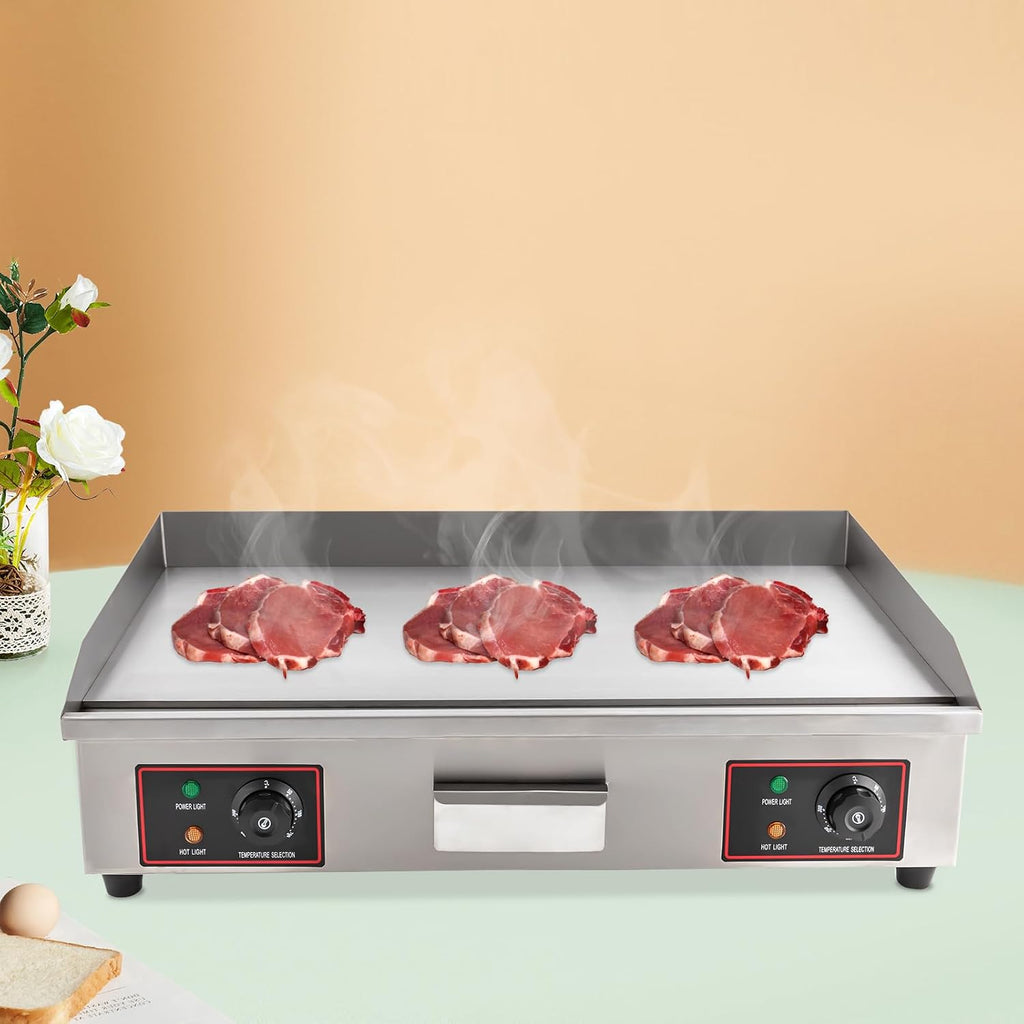 29' Electric Countertop Flat Top Griddle, 110V 3000W Commercial Electric Griddle, Adjustable Temperature Control 122°F-572°F, Non-stick Restaurant Teppanyaki for Kitchen