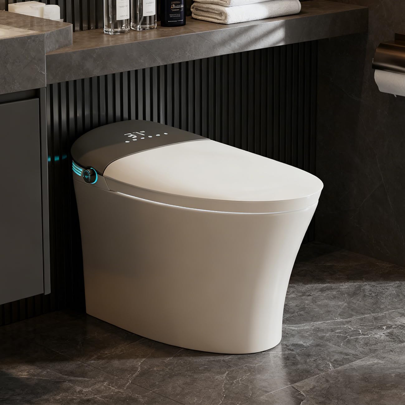 Smart Toilet with Bidet Built in,Bidet Toilet with Elongated Heated Seat,Foot Sensor,Auto Flush,Sprayer and Dryer,Remote Control,One Piece Tankless Toilets for Bathroom(ST619-WBTS)