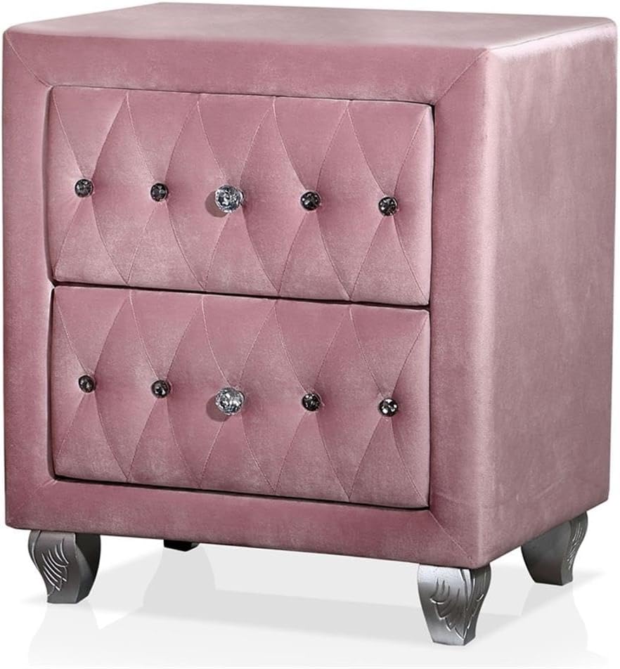 Furniture of America FOA Cyndi 3pc Pink Fabric Bedroom Set- Full + 2 Nightstands and Care Kit