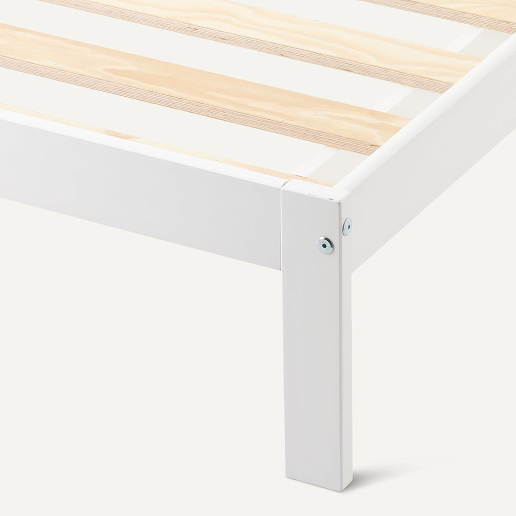 Amazon Basics Full Bed Frame with Headboard, Solid Pine Wood with Bed Slats, White