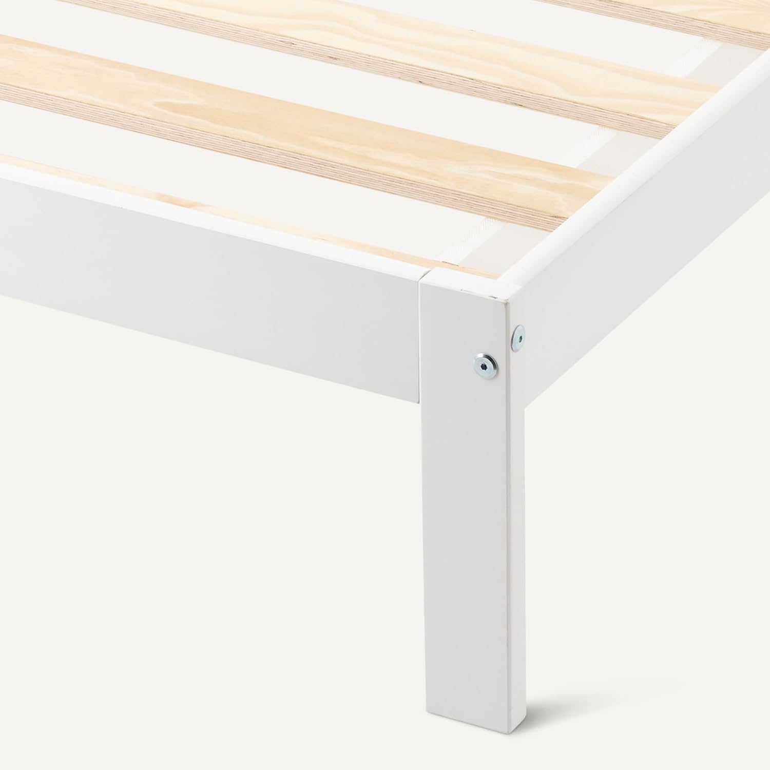 Amazon Basics Full Bed Frame with Headboard, Solid Pine Wood with Bed Slats, White