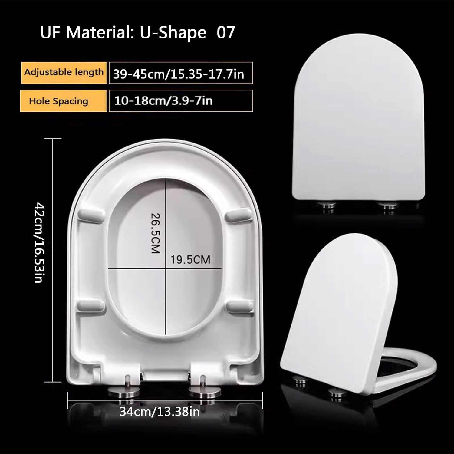 Wttfc Soft Close Toilet Seat,Bidet Toilet Seat,Simple Top Fixing for Easy Clean,D Shape, Standard Toilet Seats White with Adjustable Hinges,Toulet Seat,07